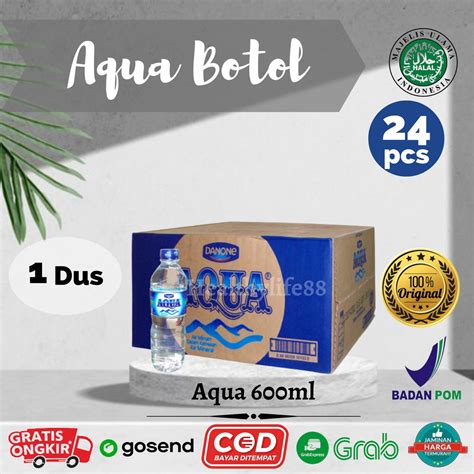 Jual Aqua Botol 600ml X 24 Pcs Air Mineral Minum Ukuran Sedang 1 Dus