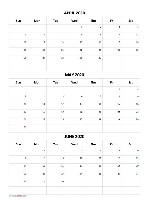 Blank 3 Month Calendar