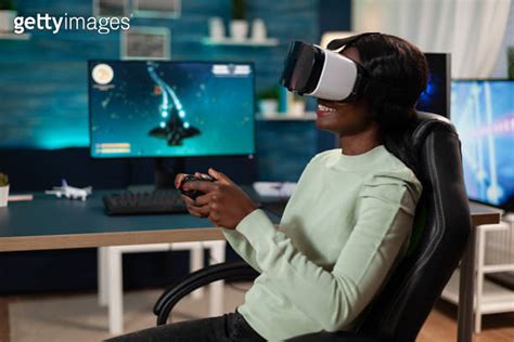 Pro Gamer Woman Wearing Virtual Reality Googles Holding Gaming