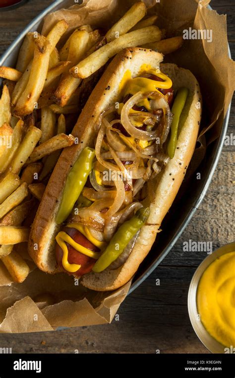 Homemade Chicago Style Polish Sausage With Onion Mustard And Peppers