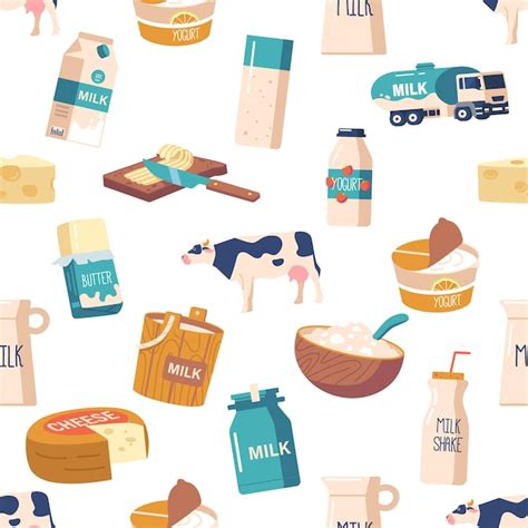 Premium Vector Milk And Dairy Products Seamless Pattern Delightful