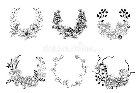 Set Of Hand Drawn Floral Wreaths Stock Vector Illustration Of Drawing