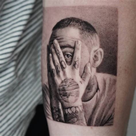 Micro Realist Mac Miller Tattoo On Inner Forearm