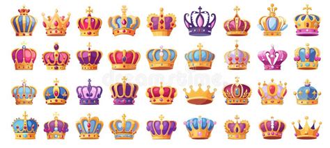 Crowns Set Luxury Symbol Gold Crown King Or Queen Royal Monarch