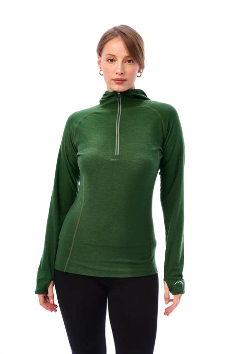 Womens Light Merino Wool Olive Hoodies Breathe Easy In Warm Weather