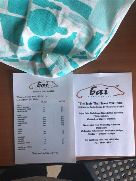 Menu At Bai Cebu Lechon Suisun City Restaurant Suisun City