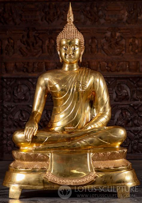 Thai Brass Buddha Polished Gold In Bhumisparsha Mudra Ardha Padmasana