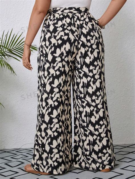 Shein Vcay Plus Allover Print Belted Wide Leg Trousers Shein Uk