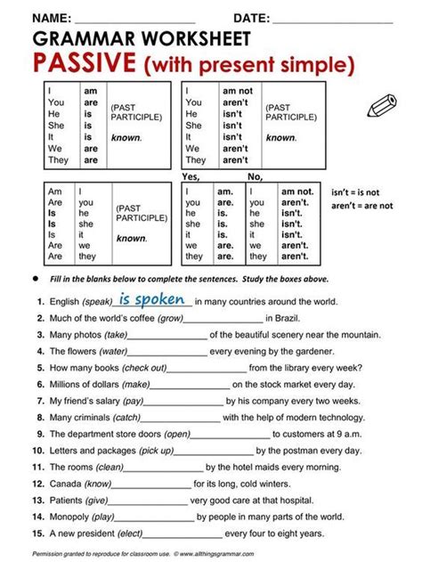 Present Simple Passive Exercises Elementary Students Diff