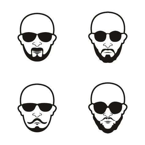 Premium Vector Bald Man Face Beard And Mustache With Black Glasses