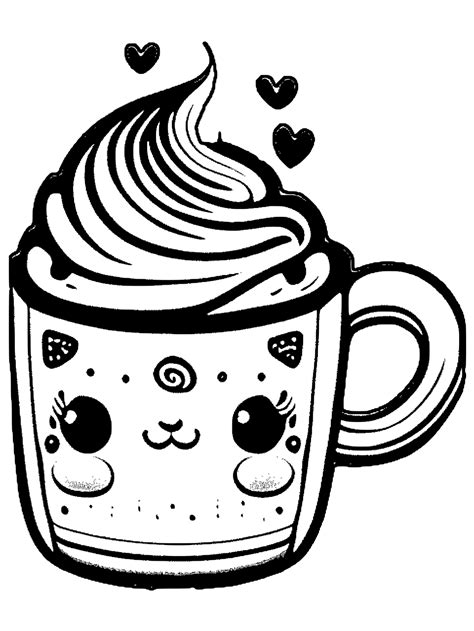 Kawaii Coffee Coloring Page Creative Fabrica