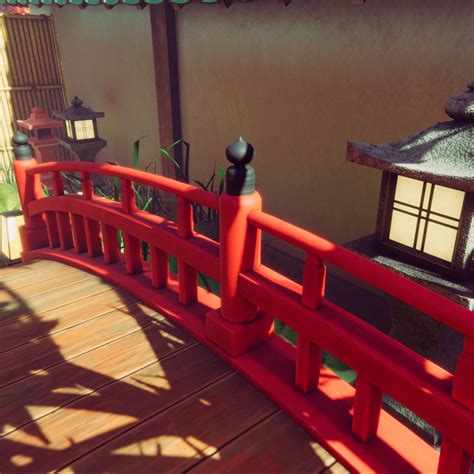 D Model Japanese Red Brigde Torii Garden Low Poly Gameready Vr Ar Vr