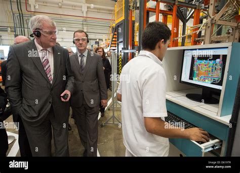 Premiere of Bavaria Horst Seehofer (L) visits the Siemens Factory with ...