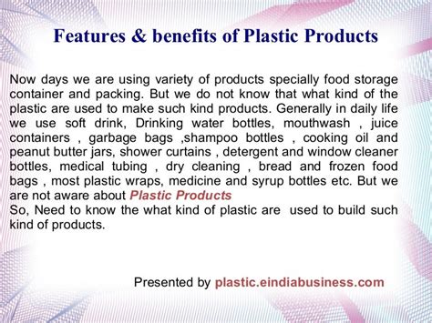 Features And Benefits Of Plastic Products