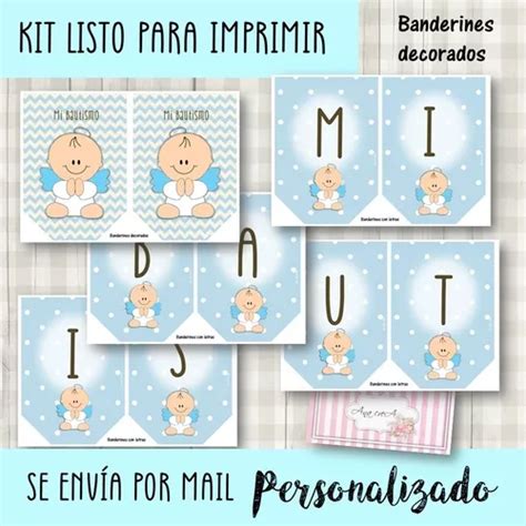 Kit Imprimible Bautismo Angelito Nene Mod Estampita Bebe En Venta