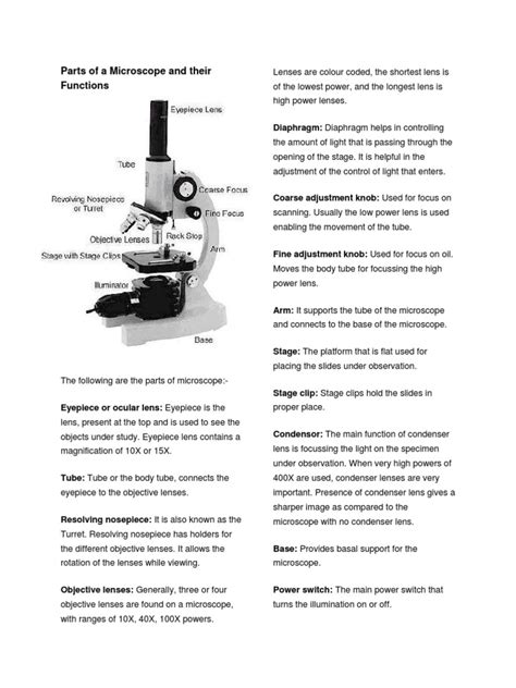 Parts of Microscope and Their Functions | PDF | Lens (Optics) | Glass ...