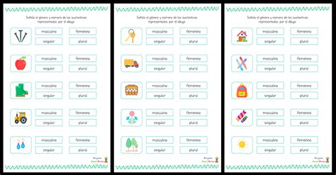 Fichas de lengua para identificar el género y número de un sustantivo