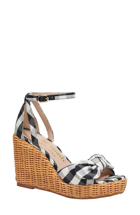 Kate Spade New York Tianna Gingham Wicker Wedge Sandal Black Cream