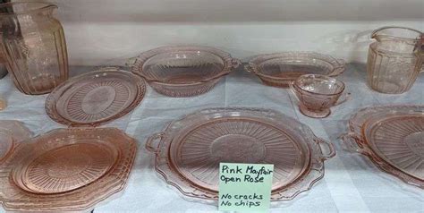 Lot Vintage Pink Mayfair Open Rose Depression Glass Dishes Dixons Auction At Crumpton