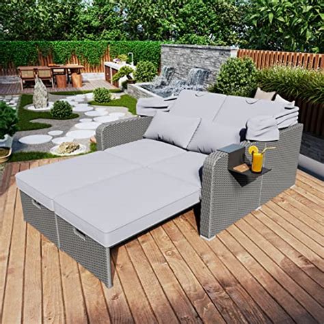 Merax Polyrattan Sonnenliege Mit Baldachin Outdoor Doppelliege Mit