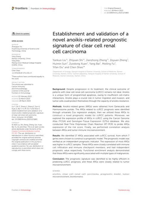 Pdf Establishment And Validation Of A Novel Anoikis Related