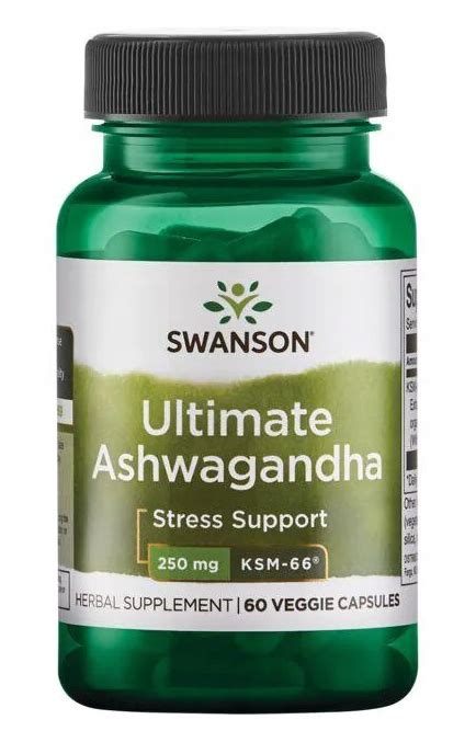 SWANSON ASHWAGANDHA 250mg Ultimate KSM 66 EKSTRAKT ŻEŃ SZEŃ INDYJSKI