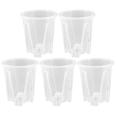 5pcs Orchid Nursery Growing Pots Plastic Clear Plant Pots For Garden
