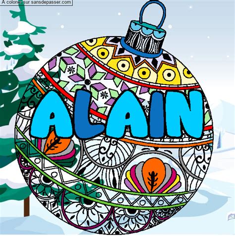 Dessin colorié Coloriage prénom ALAIN décor Boule de Noël par ange