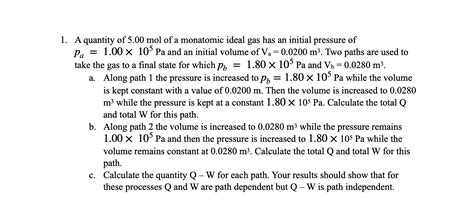 Solved A Quantity Of Mol Of A Monatomic Ideal Gas Has Chegg