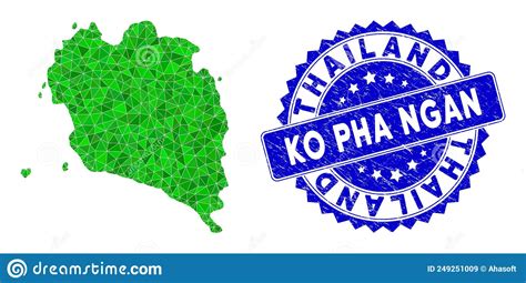 Rosette Distress Stamp Seal And Green Vector Lowpoly Ko Pha Ngan Map