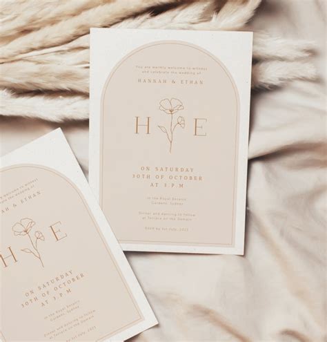 Boho Wedding Invitation Boho Arch Printable Invite Beige Etsy