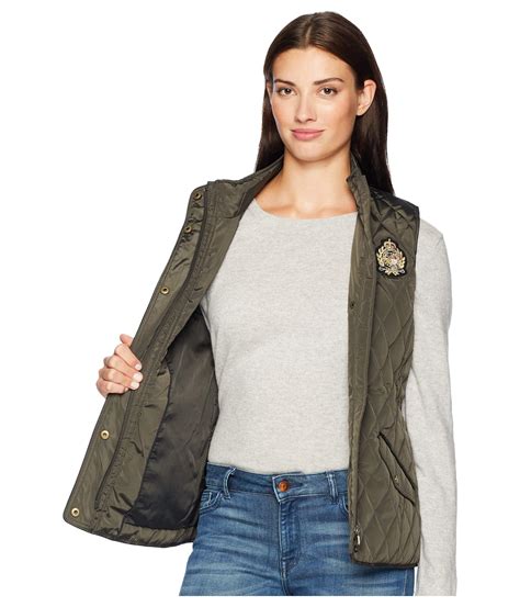 Lauren By Ralph Lauren Quilted Vest W Heritage Crest Dark Moss Women