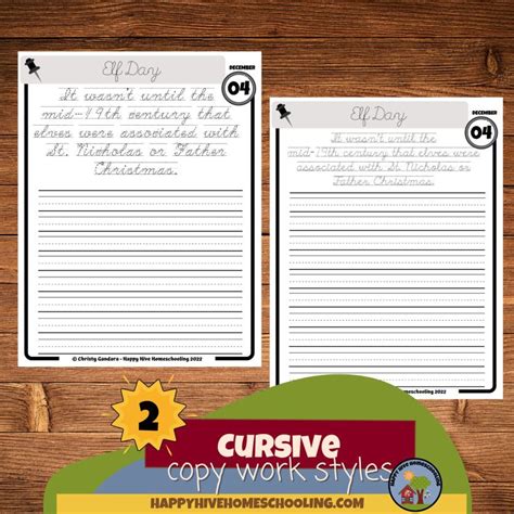 December Copywork - Cursive Font - Happy Hive Homeschooling