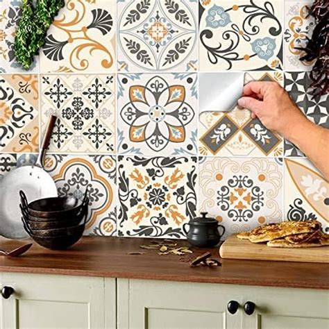 TOARTI 16 Pezzi Adesivi Per Piastrelle Cucina 20 20cm Mosaico Adesivo