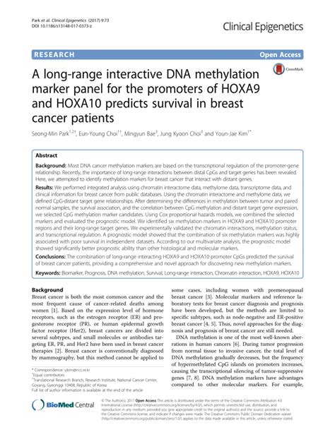 PDF A Long Range Interactive DNA Methylation Marker Panel For The