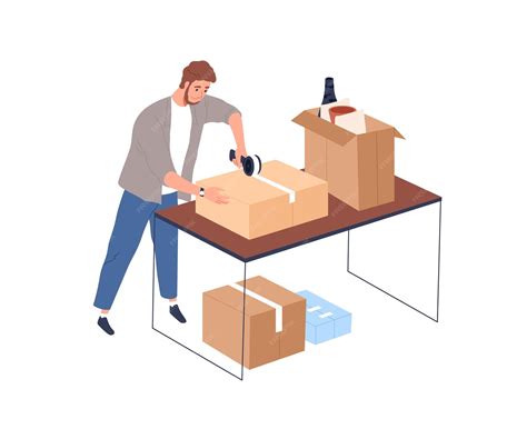 Premium Vector | Person packing stuff in carton boxes. Man preparing