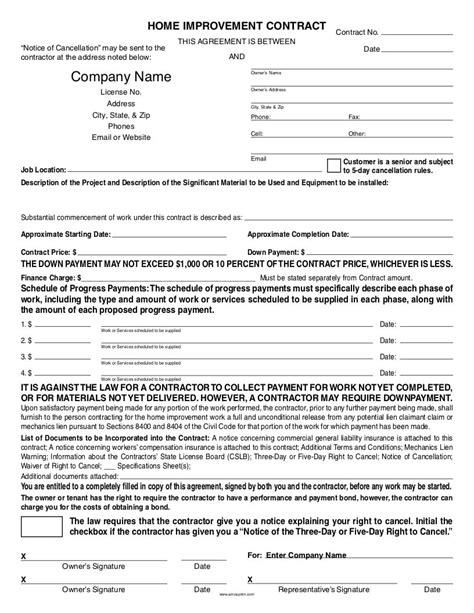 Word And Pdf Home Improvement Contract Forms