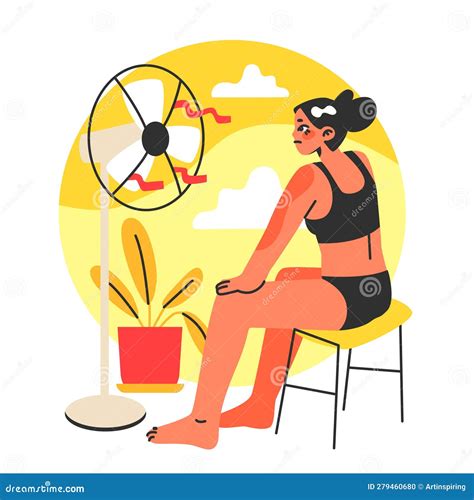 Heat Wave Female Character Suffering From Heat Stock Vector