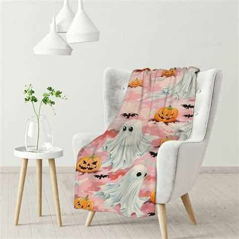 Ulloord Pink Halloween Throw Blankets Cartoon Ghosts Pumpkin Soft