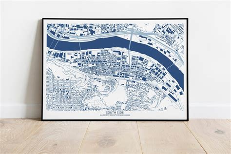 South Side Pittsburgh Pa Map Pittsburgh Map Company Etsy