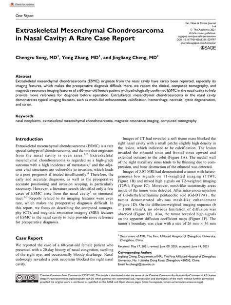 Pdf Extraskeletal Mesenchymal Chondrosarcoma In Nasal Cavity A Rare