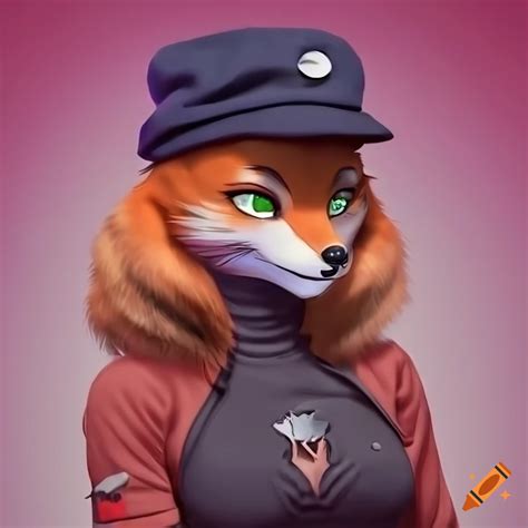 Female Anthro Fox Punk Oversized Tee Beanie Hat Furry Fursona High