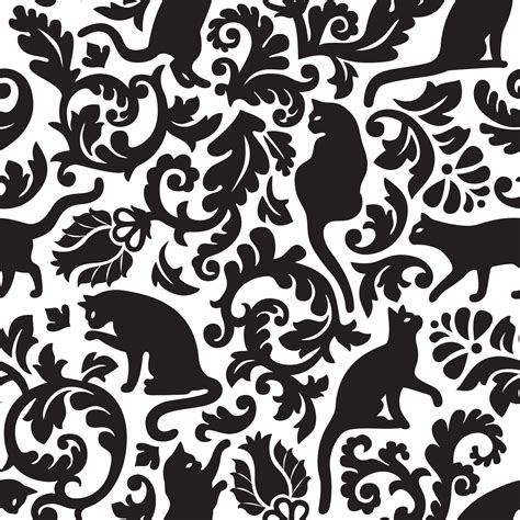 Seamless Black And White Cat Damask Pattern 11870193 Vector Art At Vecteezy