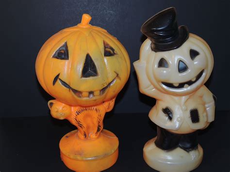 Lot Of 2 Pumpkin Halloween Vtg Empire Tabletop Blow Mold Blowmolds