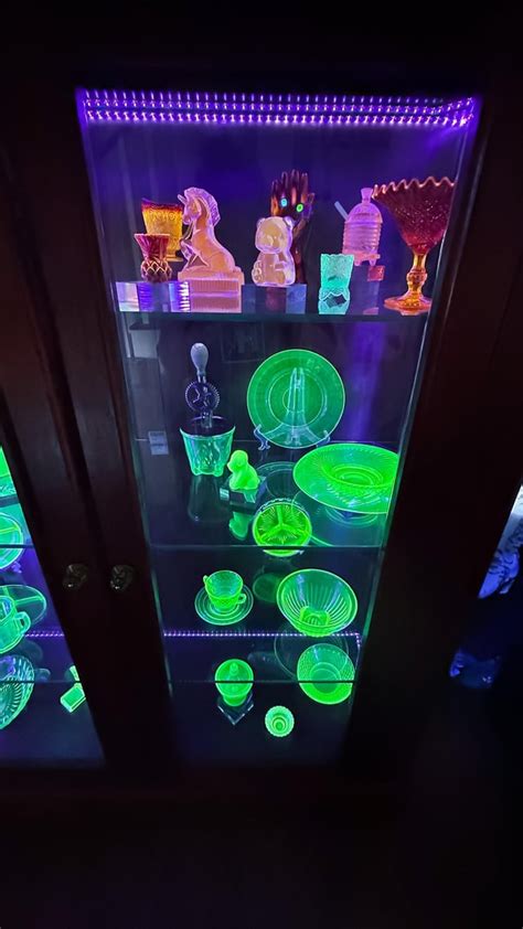 My Dad Designed And Built This Black Walnut Cabinet Specifically For My Uranium Glass 💚 My