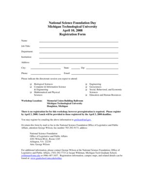 Fillable Online Nsf Nsf Day Registration Form National Science