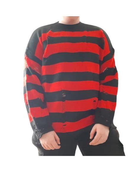 Kurt Cobain Ripped Hole Red And Black Striped Sweater