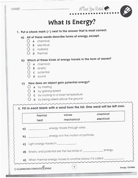 Grade 8 Science Worksheets Printable