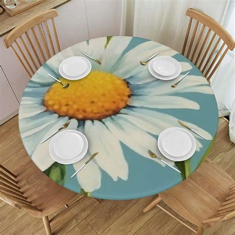 Ulloord Round Watercolor Floral Daisy Tablecloth Spring Summer Elastic