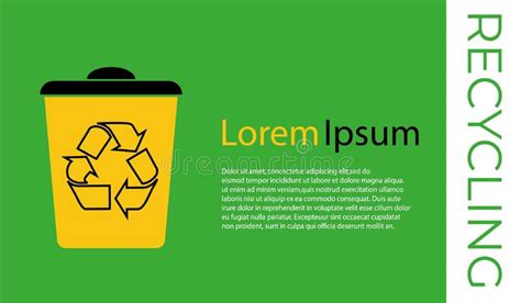 Black Recycle Bin With Recycle Symbol Icon Isolated On Yellow